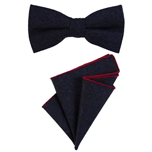 DonDon Herren Fliege 12 x 6 cm gebunden längenverstellbar und Einstecktuch 23 x 23 cm farblich passend aus Baumwolle dunkelblau