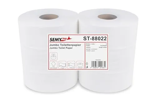SemyTop ST-88022 Jumbo-Toilettenpapier, 2-lagig, Hochweiß in weiß von SemyTop