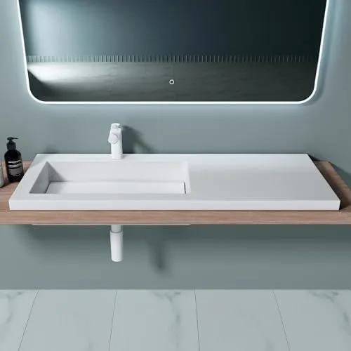 doporro Colossum820 Einbauwaschbecken 120x46 cm - Einbauwaschbecken aus robustem Mineralguss, handpoliert für einfache Montage und mühelose Reinigung. Ideal für moderne Bäder.