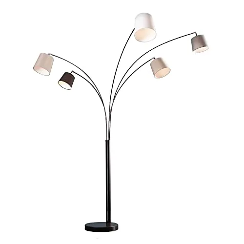 riess-ambiente Stehlampe LEVELS 205cm - Flexibel verstellbar in Schwarz/Graue/Weiß - Standleuchten mit 5 schwenkbaren Schirmen aus hochwertigem Textil für blendfreies Licht und stimmungsvolles Ambiente. Stabiler Marmorfuß sorgt für sicheren Stand.