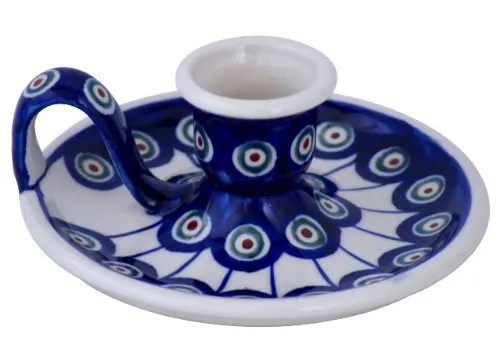 Bunzlauer Keramik Kerzenständer - Retro Chamberstick Kerzenhalter - Kerzenständer aus handgefertigter Keramik, ideal für Stabkerzen bis 4,0 cm Durchmesser. Mit nostalgischem Charme und sicherem Stand für stimmungsvolle Abende.