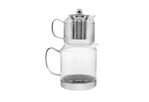 Karaca Kelly Borosilikatglas Teekannen-Set - Teekessel aus langlebigem Borosilikatglas mit 1,5 L Kessel und 0,6 L Teekanne, ideal für traditionellen Türkischen Tee und Kräutertees, spülmaschinenfest und für alle Herdarten geeignet.