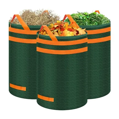 Eurhomewit Gartensack 272L 3er Set Gartenabfallsack Stabil, Laubsack Garten Sack Robust & Faltbar, Grünschnittsäcke mit Griffe, Selbststehend Abfallsack für Gras Laub Hecke Gartenabfall