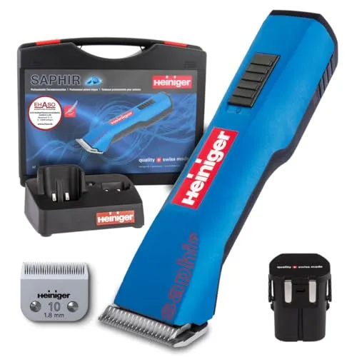 HEINIGER Saphir Haarschneider, kabellos, Blau - Schermaschinen für Pferde, leistungsstark und kabellos für flexible Anwendung bei der Pferdepflege.