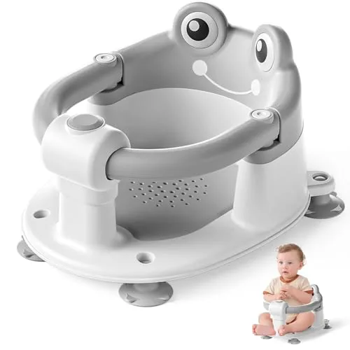 Rutschfester Badewannensitz für Babys ab 6 Monaten – Sicherer, tragbarer Badstuhl mit 4 Saugnäpfen (Grau)