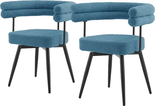 Ml-design 2er Set Drehbare Esszimmerstühle Blau aus Teddy-Stoff