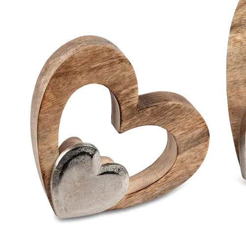 Dekoobjekt Herz liegend D. 18cm silber braun Alu + Mango-Holz Formano