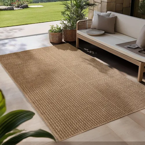 Carpetsale24 Outdoor Teppich Wetterfest 120 x 170 cm Beige - Robuster In- & Outdoor Teppich in natürlicher Jute-Optik, ideal für Balkon, Garten oder Küche. UV-beständig und waschbar, perfekt für langlebige Nutzung.
