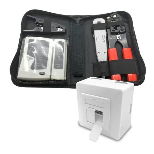 ARLI Netzwerk-Adapter Set mit 10 Cat6a Netzwerkdosen - Praktisches Werkzeugset für die Netzwerkinstallation: Inklusive Crimpzange, Kabeltester und Abisolierer. Ideal für professionelle Anwendungen und sorgt für eine einfache und effiziente Verkabelung.