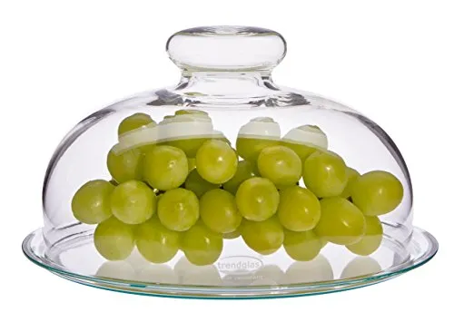 Trendglas Jena Obstglocke / Käseglocke mit Glasunterteller, 17 cm - Servierplatten für stilvolles Servieren, hält Speisen frisch und ist ideal für Allergiker. Hitzebeständig und spülmaschinenfest - perfekt für jeden Kühlschrank!