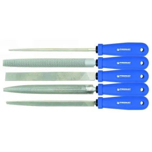 PROMAT 840256 Feilensatz L.250mm 5 Formen Hieb 2 i.Ku.-Tasche - Feilen-Set aus hochwertigem Stahl, ideal für präzises Arbeiten und langlebig durch 2K-Kunststoffheft.