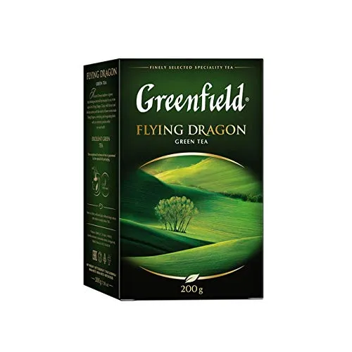 GREENFIELD FLYING DRAGON | Grüner Tee | Grüne Teeblätter | 100% reiner grüner Tee | Pure Green Tea | Lose 200g | Koscher | Glutenfrei