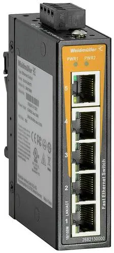 Weidmueller IE-SW-EL05-5TX Netzwerk Switch - Unmanaged Fast Ethernet Switch für zuverlässige Ethernet-Kommunikation mit 5 Ports und einfacher Hutschienenmontage, ideal für industrielle Anwendungen.