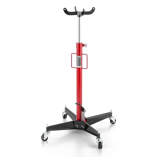 VEVOR hydraulischer Wagenheber Getriebeheber mit 500 kg Hubkapazität, Teleskop-Getriebeheber mit Pedal, 360°-Schwenkrad, 112-187 cm Hubhöhe, Hebezeug für Garage/Werkstatt Rot + Schwarz