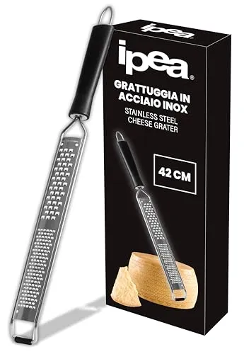 IPEA Flache und lange Käsereibe aus Edelstahl – 42 cm – Manuelle flache Reibe mit ergonomischem Griff zum Reiben von Käse, Zitrone, Zitrusfrüchten, Schokolade – spülmaschinengeeignet