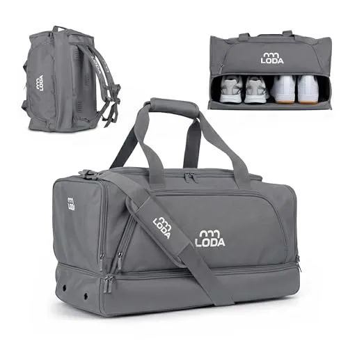 LODA compact (48L) Multifunktions-Sporttasche - Praktisch mit Rucksackfunktion - Die LODA Sporttasche bietet ein Schuhfach für zwei Paar Schuhe und ein seitliches Nassfach für feuchte Kleidung. Mit Rucksackfunktion für einfachen Transport und einem Wertsachenfach für sichere Aufbewahrung. Ideal für Sport und Freizeit.