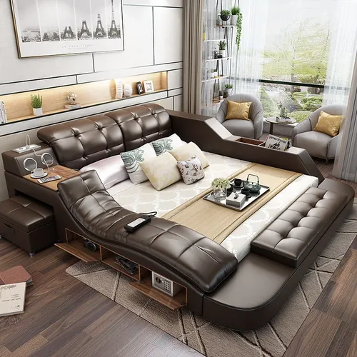 Multifunktion Design Bett XXL 180x200  Big Betten Leder Hotel Regal USB Polster