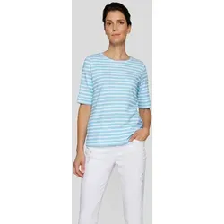 Rabe T-Shirt Gedruckter Ringel in Hellblau für Damen - T-Shirts für Damen: Maritimes Ringelshirt aus Baumwoll-Elasthan-Mischung, tailliert geschnitten für einen eleganten Look. Perfekt für stilvolle Outfits!