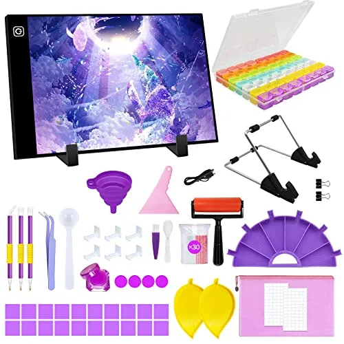 TAVADA Leuchttisch,A4 Diamond Painting LED Licht,Leuchttisch A4 tragbare LED mit Verstellbarer Helligkeit,Magnetisch Leuchtplatte Zeichnen Light Pad mit USB Kabel für Diamond Painting,Malen