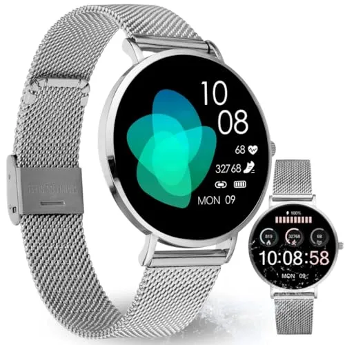 XCOAST SIONA 2 Nano Silber - Kleine Damen Smartwatch - Fashion Smartwatch für Damen mit 37mm AMOLED Display, wasserdicht und vielseitigen Fitness-Funktionen wie Puls- und Blutdruckmessung, ideal für aktive Frauen.