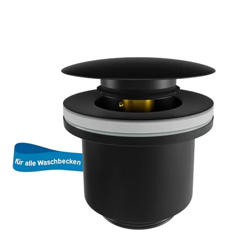kör4u Design Pop Up Ventil schwarz matt, 1 1/4 Zoll, höhenverstellbar, universal Ablaufgarnitur für Waschbecken, Waschbeckenstöpsel, Ablaufventil, Abflussstopfen inkl. Dichtungen