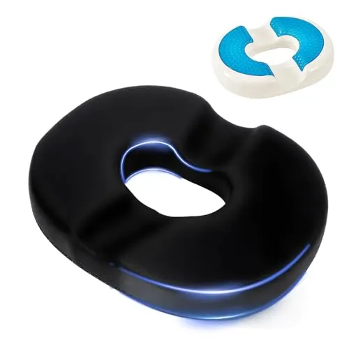USHOP Orthopädisches Sitzkissen Rund,Hämorrhoidenkissen für Bürostuhl,Donut Kissen,Memory Foam Steißbeinkissen mit Gel-Schicht,Verbessert die Blutzirkulation und lindert Schmerzen