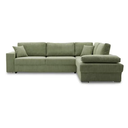 Ecksofa FESTINA 290/230 mit schlaffunktion und Bettkasten - L-förmig - Stoff Cordstoff - Eckcouch mit dekorativen Kissen (RECHTS, POSO 047 Olivgrün)