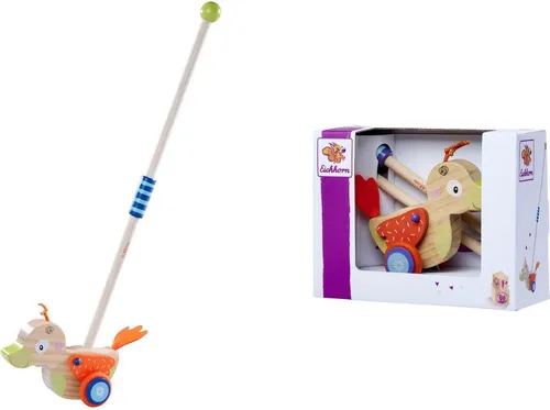 Eichhorn 100005471 - Schiebefigur Ente mit Soundfunktion, Grifflänge 48 cm, geräuschlose Silikonräder, aus 100%em Buchenholz, ab 1 Jahr