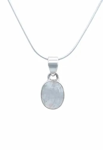 mantraroma echt Silberkette mit Regenbogen Mondstein Edelstein Damen Kettenanhänger 925 Sterlingsilber Halskette Geschenk (AK3-172-04-40)