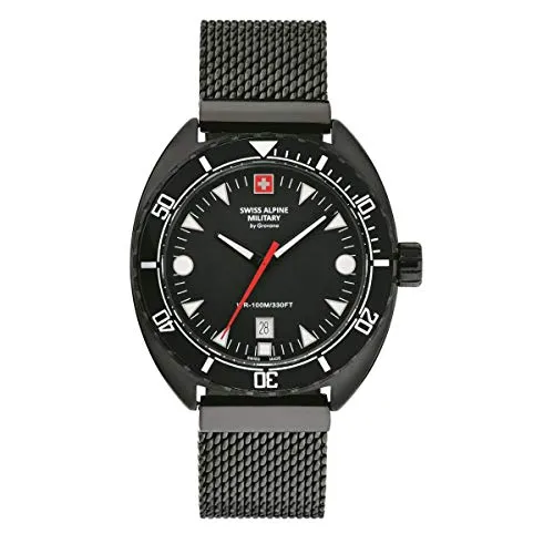 Swiss Alpine Military Herren Uhr Analog Quarz 7066.1177SAM - Armbanduhren für Herren mit Datumsanzeige, 44 mm Gehäuse, leuchtenden Zeigern und langlebigem Edelstahlarmband – ideal für den aktiven Lebensstil.