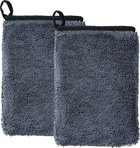 Erwin Müller Microfaser-Handschuh 2er-Pack mit 2-Seiten-Funktion grau Größe 15x20 cm - langlebig, trocknet streifenfrei, fusselt nicht