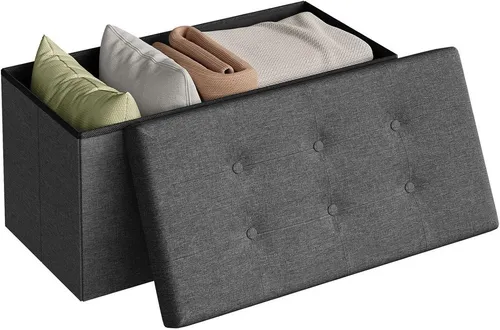 Woltu Sitzhocker mit Stauraum - Faltbar und Gepolstert - Sitzhocker mit 80L Stauraum, faltbar und vielseitig einsetzbar als Aufbewahrungsbox, Fußbank oder Bettbank. Hochwertiges Leinen und elegantes Design passen in jeden Wohnstil.