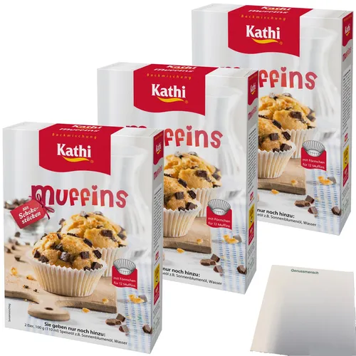 Kathi Backmischung für Muffins mit Schokoladenstückchen 3x360g Packung usy Block