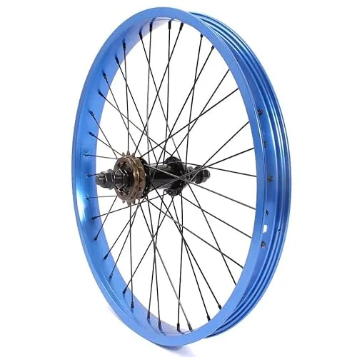 KHE BMX Hinterrad 20 Zoll 7005 Aluminium - Laufrad mit 36 Loch und 38mm breiter Aluminiumfelge, leicht mit nur 1130g und ideal für BMX-Fahrer. Inkl. montiertem 16 Zähne Ritzel für optimale Leistung!