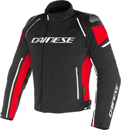 Dainese Racing 3 Textiljacke D-Dry - Schwarz/Rot - Größe 46 - Motorradjacke mit wasserdichter D-Dry Membran und hervorragendem Komfort dank Cordura-Stoff. Ideal für jedes Wetter und ausgestattet mit Belüftungsschlitzen für optimale Kühlung.