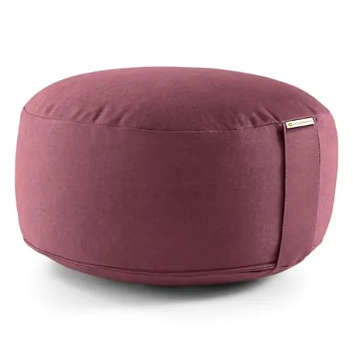 Lotuscrafts® Meditationskissen mit 15 cm Sitzhöhe, Yoga Kissen mit Dinkelfüllung, Yogakissen Rund, Bodenkissen Rund, Yogakissen Meditationskissen, Yogakissen Bezug waschbar, GOTS Zertifiziert