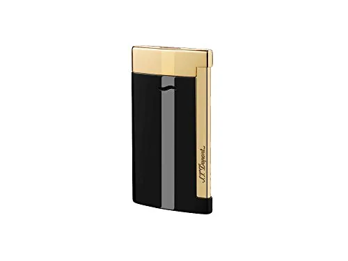 S.T. Dupont Slim 7 Feuerzeug schwarz gold mit Flat-Jetflamme - Feuerzeuge, starkes Jetflammen-Design in elegantem Schwarz/Gold, ideal für stilvolle Anlässe und Outdoor-Aktivitäten.