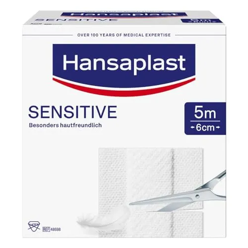 HANSAPLAST Sensitive Pflaster 6 cm x 5 m Rolle - Erste-Hilfe-Heftpflaster & Verbandsmaterial, hypoallergen und sanft zur Haut, ideal für empfindliche Hauttypen.