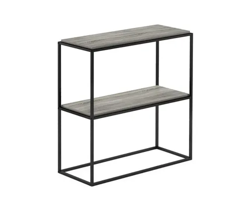Regal 2 Etagen Breit Stapelbar Bücherregal Eiche Grau Metall Holz Büro Schrank