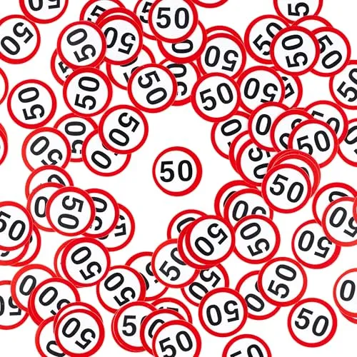 Geburtstag Deko Konfetti Verkehrszeichen rot/weiß - Originelle Geburtstagsdeko 50 für einen gelungenen 50 Geburtstag Frau oder Mann - Tiwoca 50