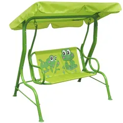 vidaXL Kinder Hollywoodschaukel Grün - Gartenmöbel für Kinder, robust mit strapazierfähigem Stahlrahmen und Sonnendach für sicheren Spielspaß im Freien.