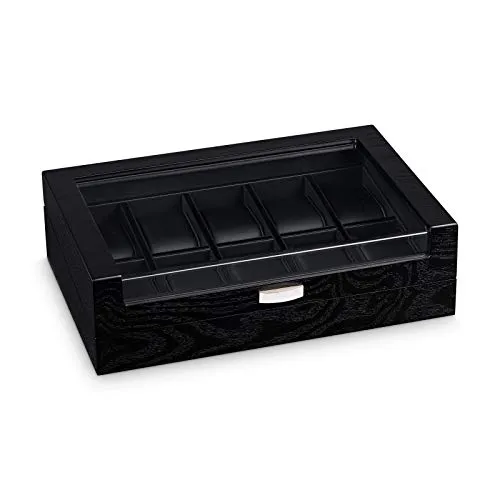 Hermann Jäckle Uhrenbox Gündelbach – für 10 Uhren, schwarz mit Sichtfenster - Uhrenboxen mit Platz für 10 Uhren, elegantes schwarzes Eichedekor und großzügiges Sichtfenster. Ideal für große Uhren und anspruchsvolle Sammler.
