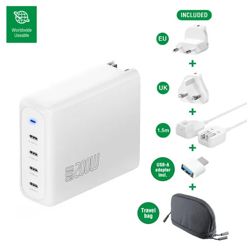 4smarts Ladegert GaN Flex Pro 200W 4 USB-C - leistungsstarkes Reise-Ladegerät - Sonstige, mit 200W Leistung und 4 USB-C Ports für schnelles Laden mehrerer Geräte gleichzeitig, ideal für Reisen.