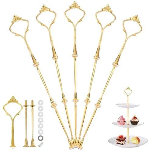 Bogoro 3-Etagen Hochzeitstorte Etagere, 5 Stück Etageren Stangen Set, Tortenständer 3 Etagen für Buffet, Bausatz Etagere für Buffet, Party, Hochzeit, Home Decoration(Platte Nicht Enthalten)