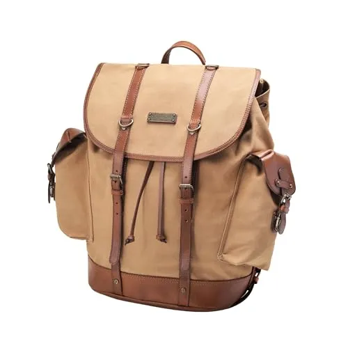 DRAKENSBERG Rucksack 'Henry' 30L - Vintage Canvas & Leder - Wanderrucksack im alpinen Vintage-Design mit 13