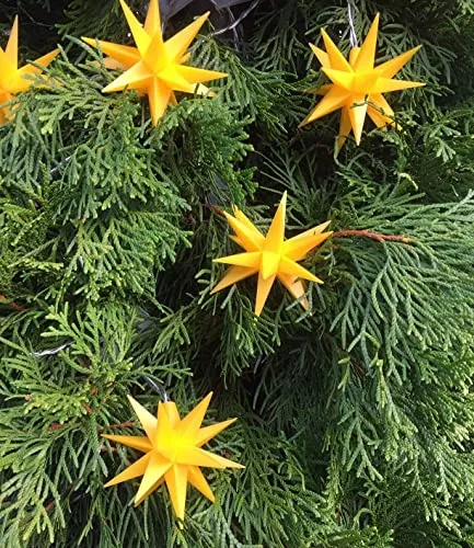 3D LED 9 kleine Sterne Ø 8 cm Sternenkette Lichterkette Weihnachtsstern Außenstern Adventsstern - für den Tannenbaum für innen und außen – Länge 8 m Kabel mit Timer wetterfest von Dekowelt (Gelb)