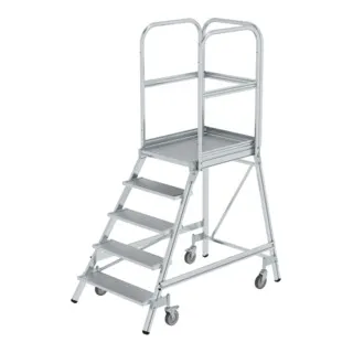 MUNK Podestleiter 50105 fahrbar alu 5 Stufen, H: 220 cm - Leitern - Hochwertige Aluminium-Podestleiter mit rutschfester Plattform für sicheres Arbeiten in Höhen bis 3,2 m und 150 kg Belastbarkeit.