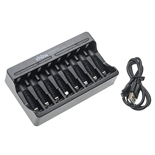 vhbw 8-Fach Akku-Ladegerät kompatibel mit wiederaufladbaren AA/AAA Akkus, Li-Ion-Akkuzellen, Haushaltsbatterien - Micro-USB-Ladegerät