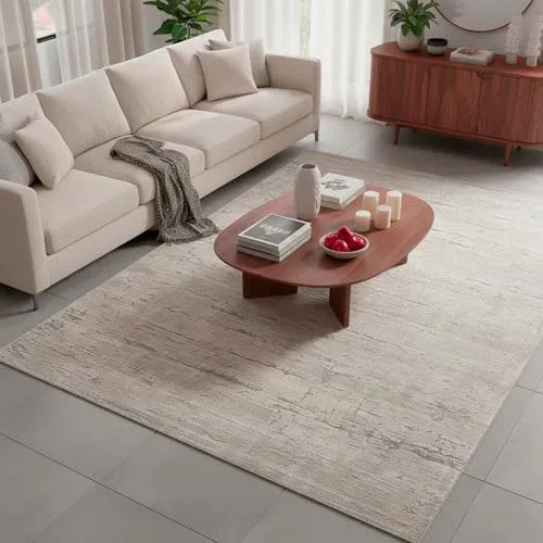 Moderner Kurzflor Teppich Wohnzimmer Hellgrau 155 x 230 cm - Teppich für Wohnzimmer, super soft und pflegeleicht, ideal für ein warmes Zuhause. Schadstoffgeprüft und geeignet für Fußbodenheizungen.