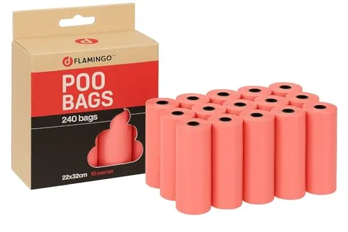 Kotbeutel für Hunde – Hundetüten – 240 Stück – Größe 22x32 cm – Flamingo Pastellrosa